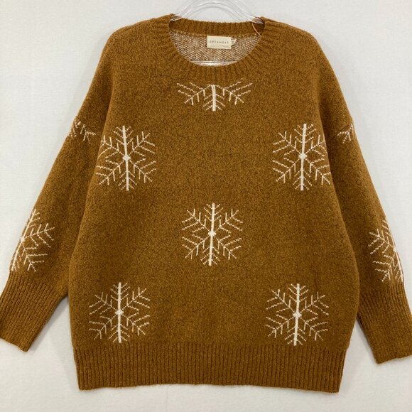 Dreamers Medium/Large Brown Snow Flake Print Cozy Fuzzy Slouchy Sweater - Picture 1 of 9